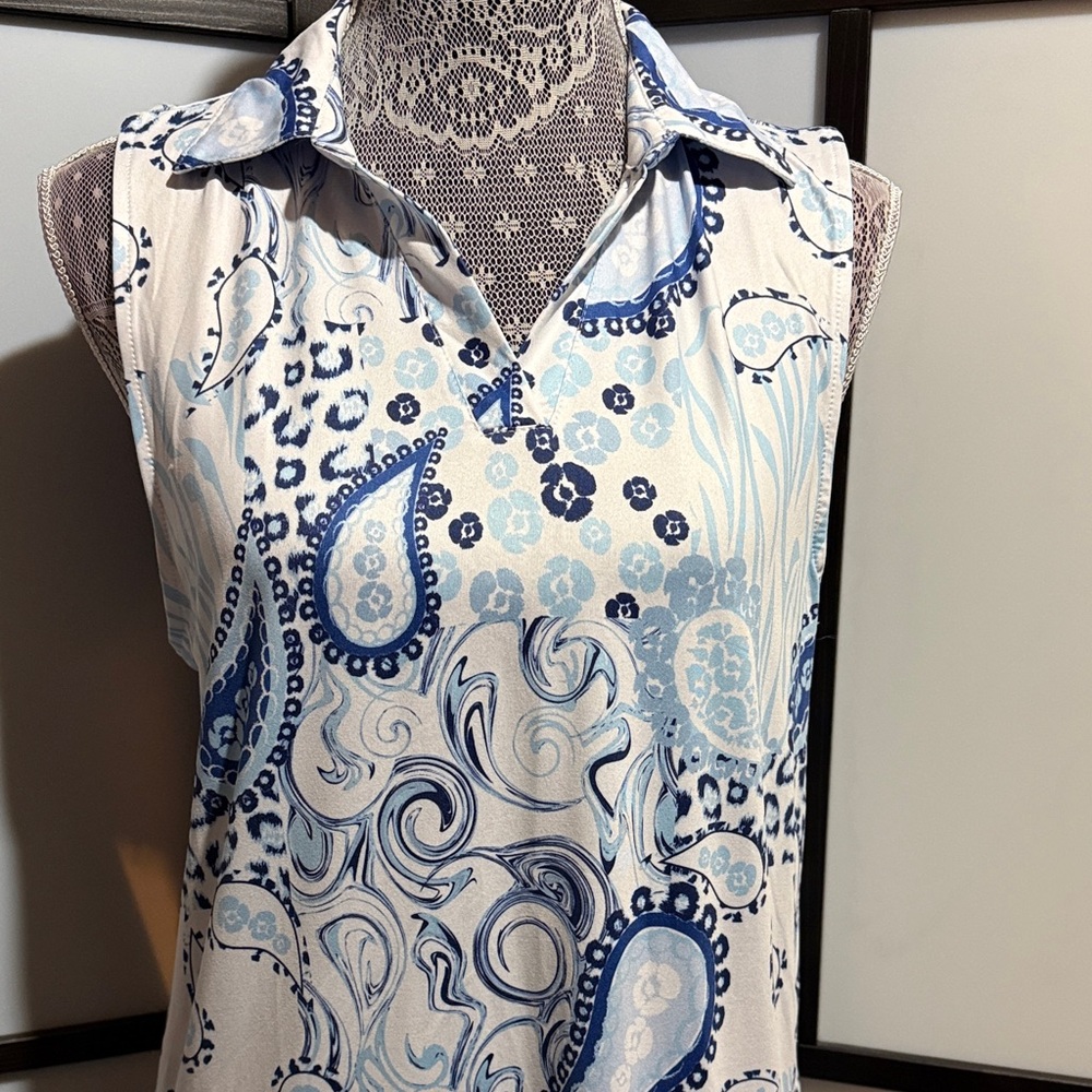 Gottex Blue and White Paisley Collar Golf and Tennis Dress - Picture 2 of 5